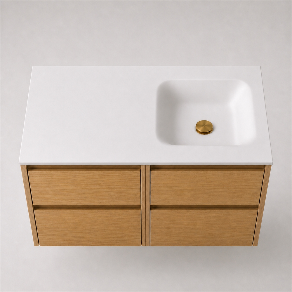 Corian wastafelblad 102 cm incl. Type 7 wastafel, rechts, Glacier White