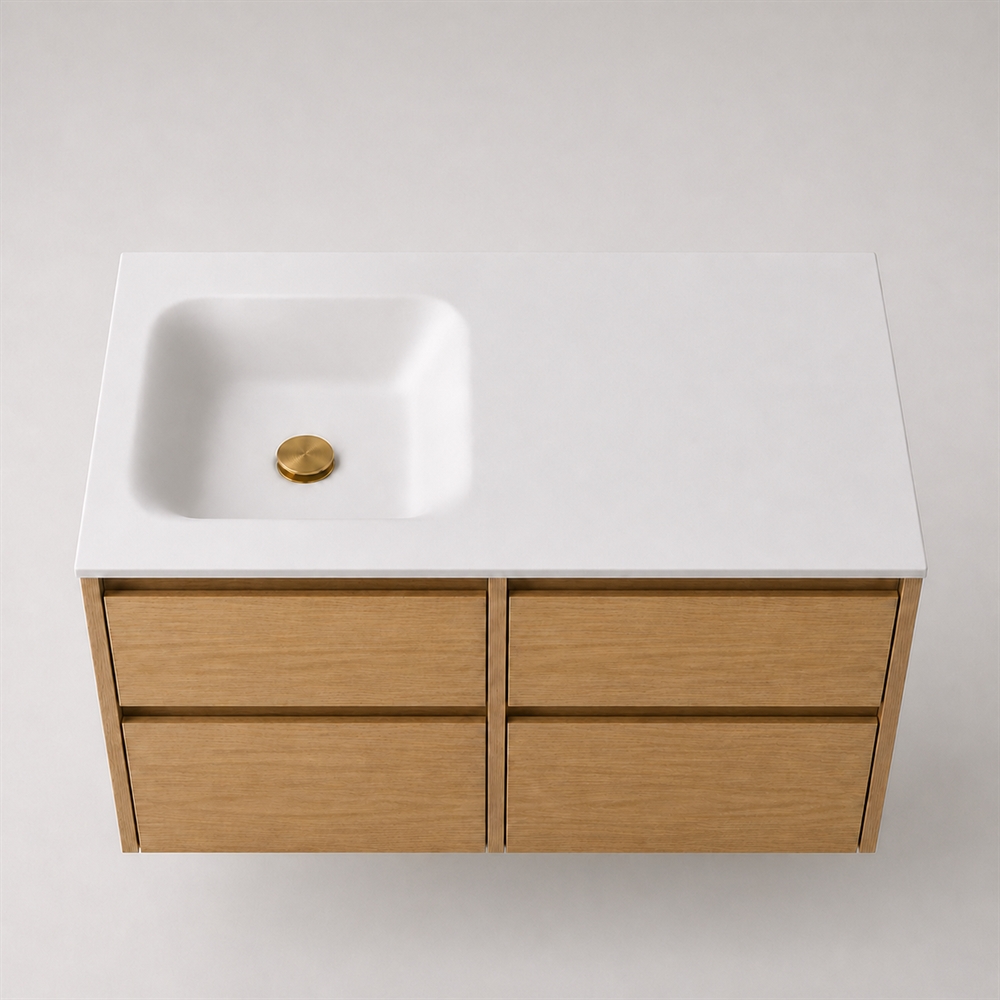 Corian wastafelblad 102 cm incl. Type 7 wastafel, links, Glacier White