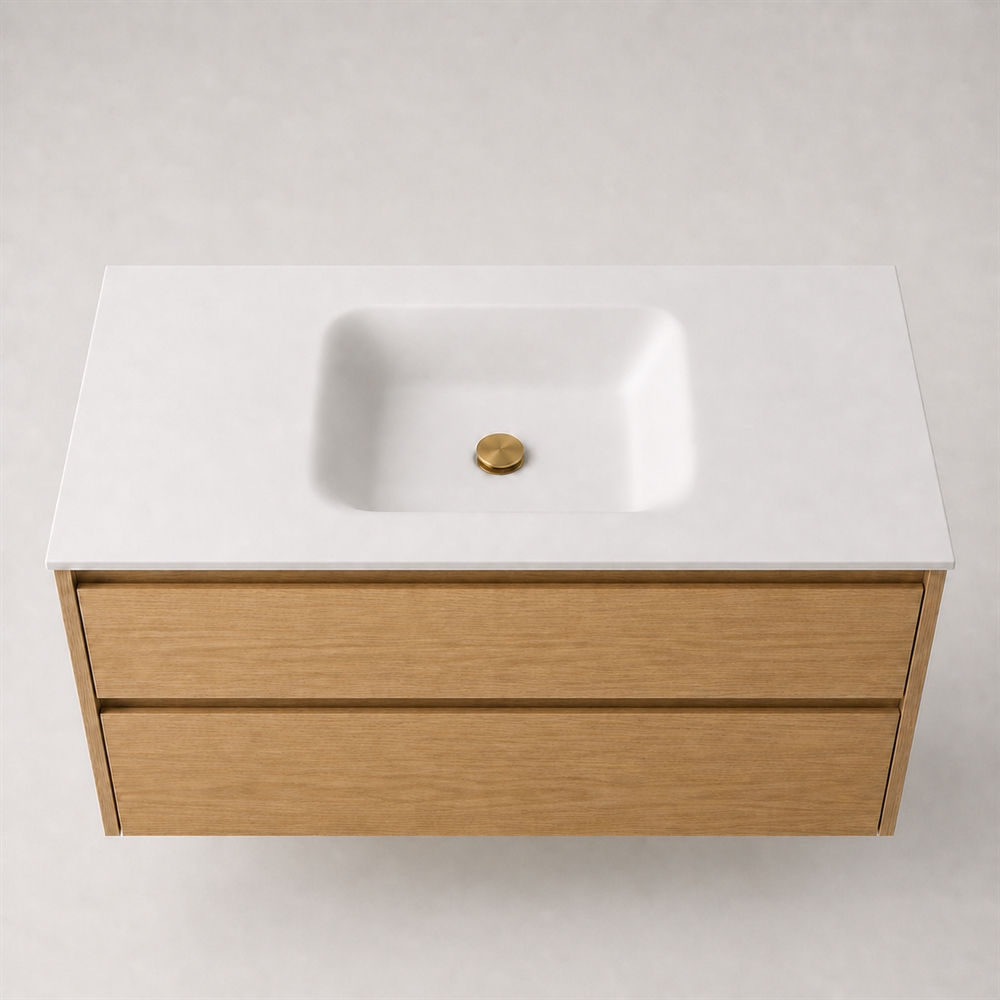 Corian wastafelblad 122 cm incl. Lux wastafel, Glacier White