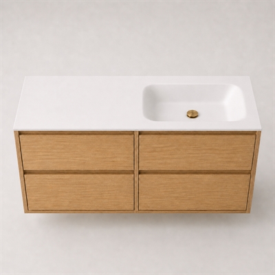 Corian wastafelblad 122 cm incl. Lux wastafel, rechts, Glacier White