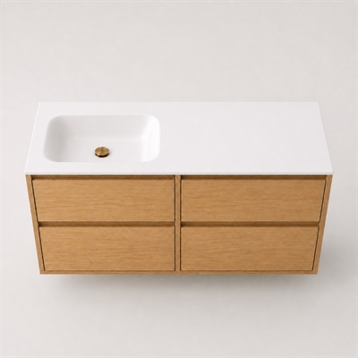 Corian wastafelblad 122 cm incl. Lux wastafel, links, Glacier White