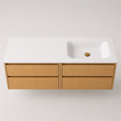 Corian wastafelblad 142 cm incl. Lux wastafel, rechts, Glacier White