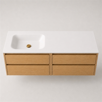 Corian wastafelblad 142 cm incl. Lux wastafel, links, Glacier White
