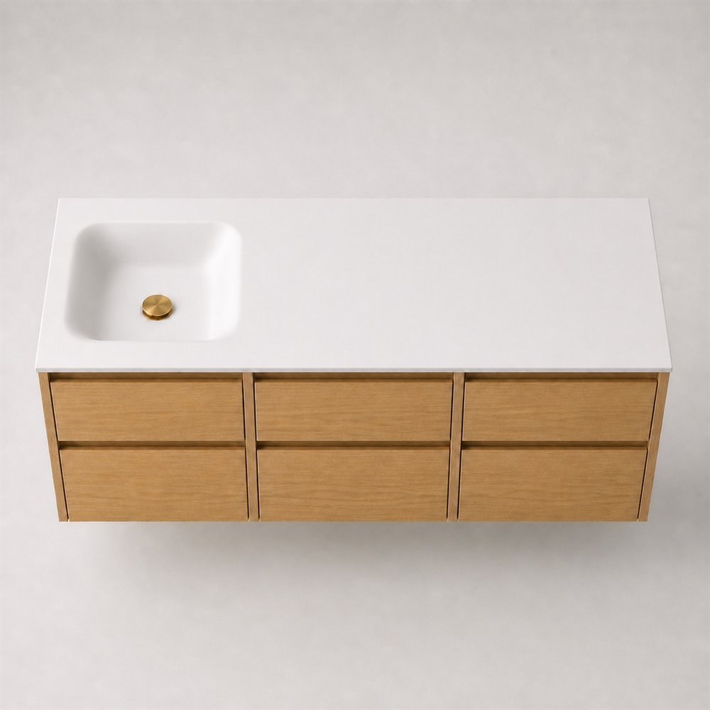 Corian wastafelblad 152 cm incl. Type 7 wastafel, links, Glacier White