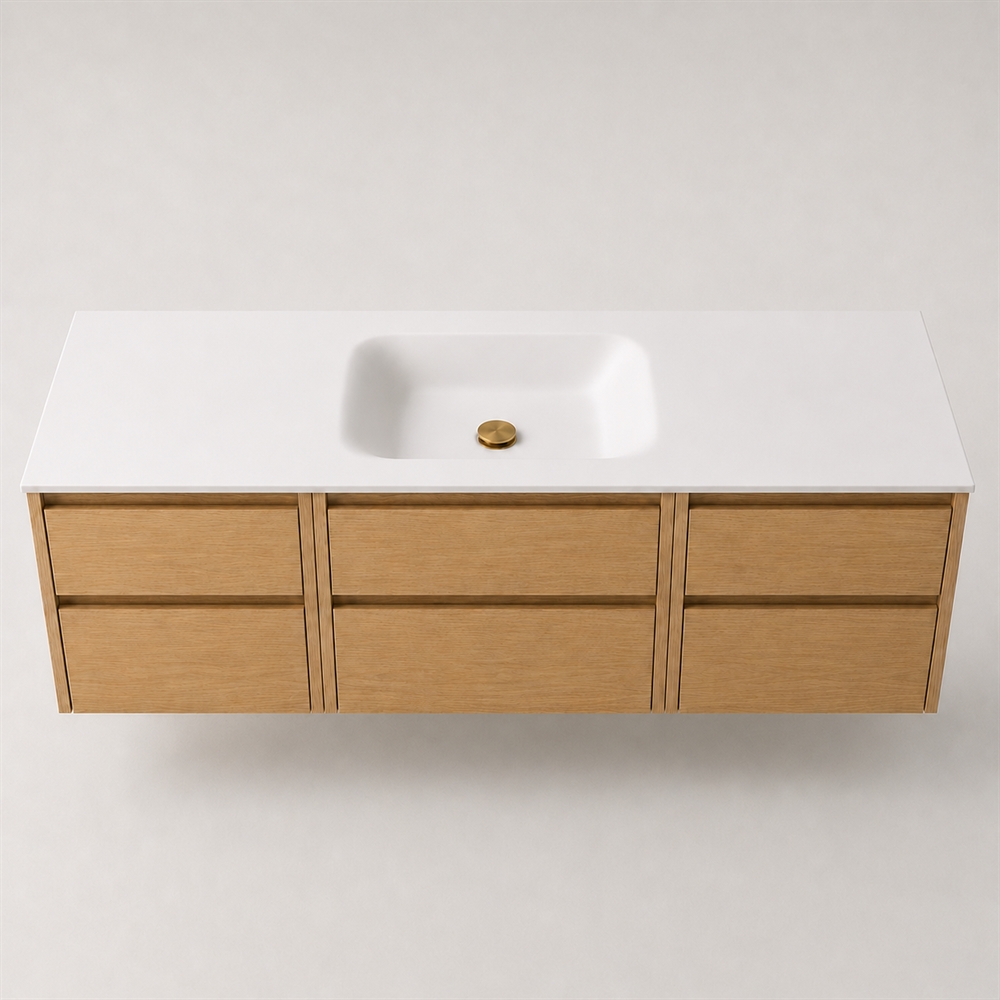Corian wastafelblad 162 cm incl. Lux wastafel, Glacier White