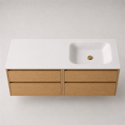 Corian wastafelblad 162 cm incl. Lux wastafel, rechts, Glacier White