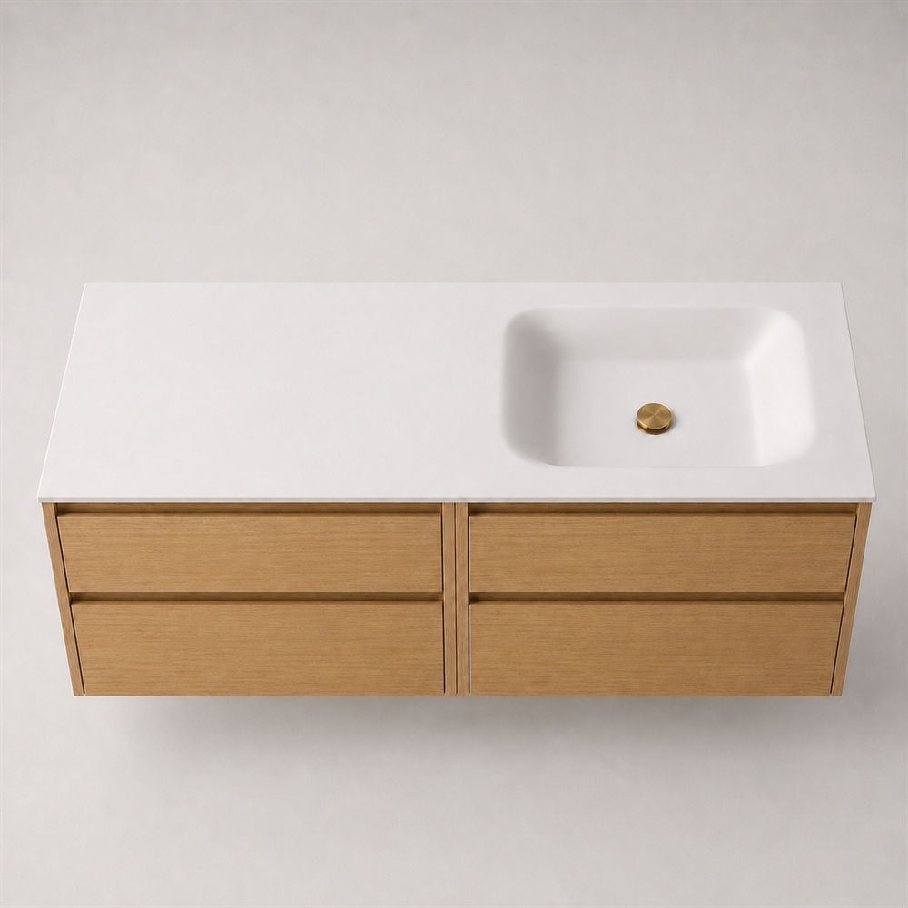 Corian wastafelblad 162 cm incl. Lux wastafel, rechts, Glacier White