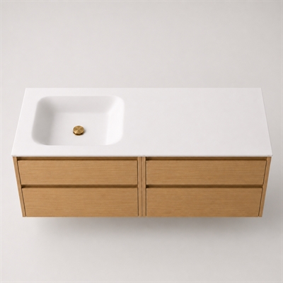 Corian wastafelblad 162 cm incl. Lux wastafel, links, Glacier White