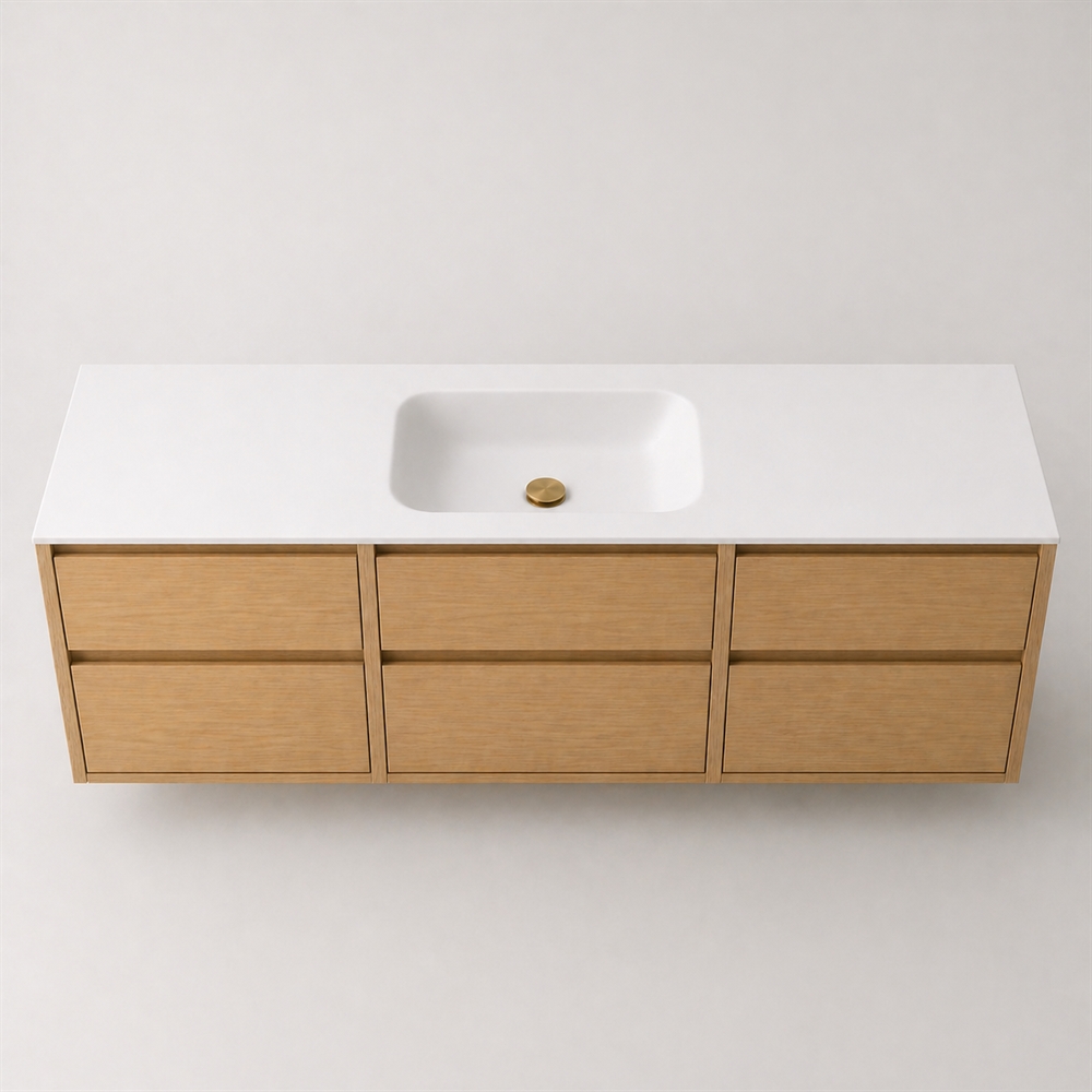 Corian wastafelblad 182 cm incl. Lux wastafel, Glacier White