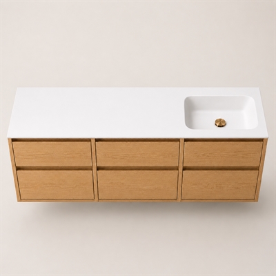 Corian wastafelblad 182 cm incl. Lux wastafel, rechts, Glacier White