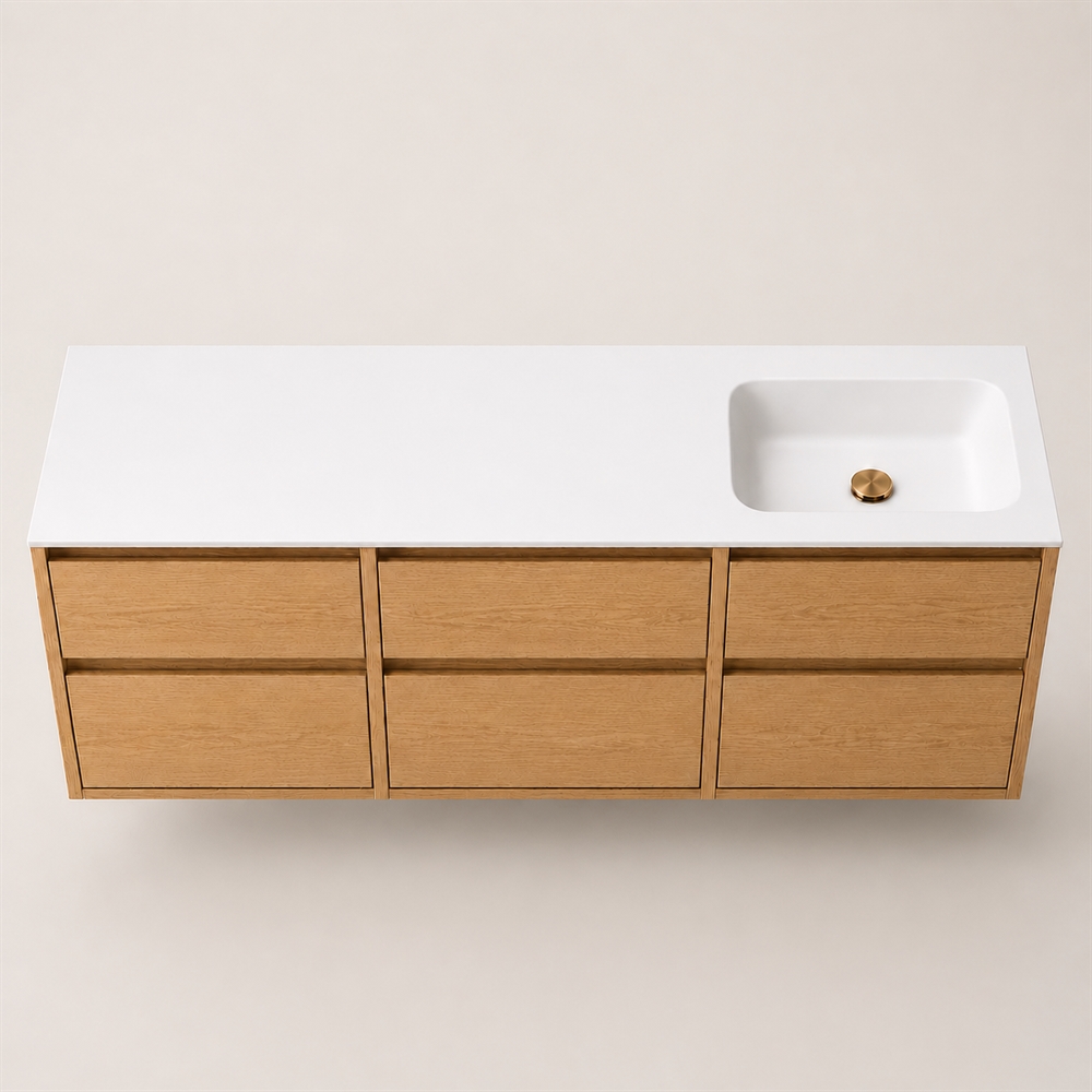 Corian wastafelblad 182 cm incl. Lux wastafel, rechts, Glacier White