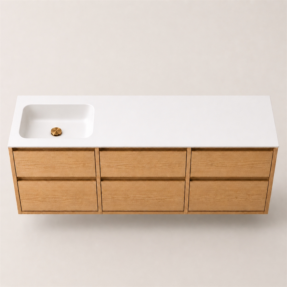 Corian wastafelblad 182 cm incl. Lux wastafel, links, Glacier White